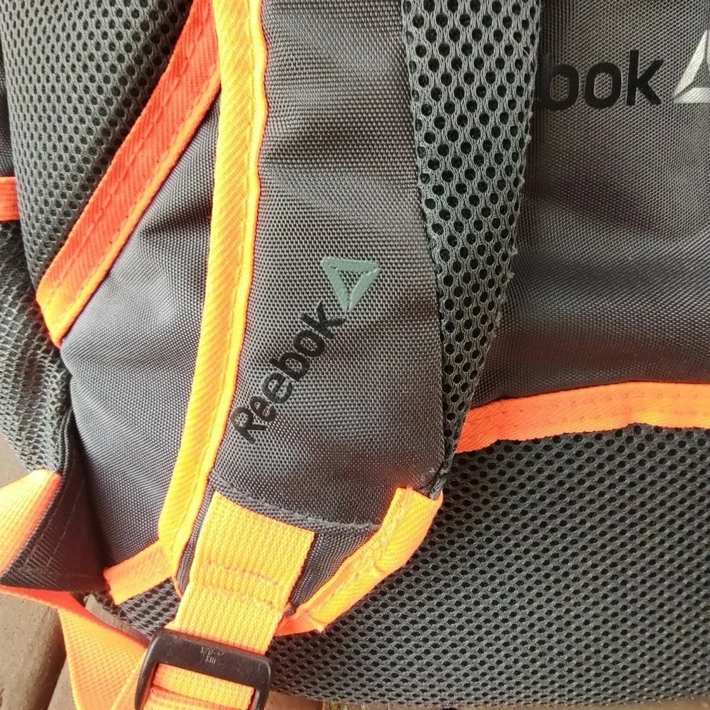 Reebok Backpack Unisex Large Grey Blue Orange Excellent Laptop Sleeve H2O Port